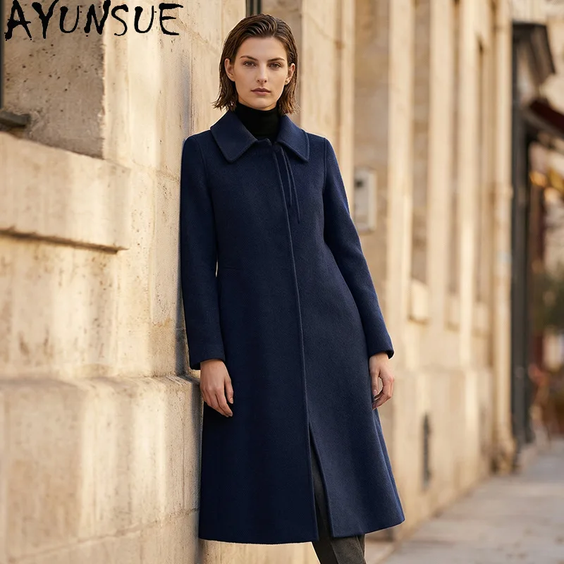 AYUNSUE Women's 100% Wool Coat Autumn Winter Doll Collar Double-sided Wool Jacket Elegant Commuter Outerwear Woman Clothes
