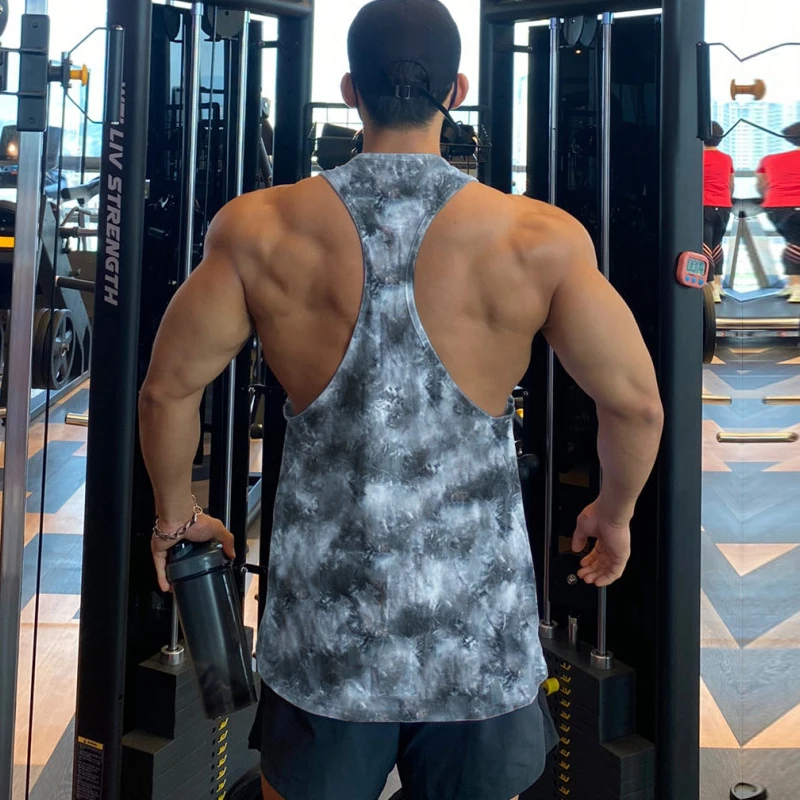 Qualidade da marca colete muscular ginásio roupas de camuflagem malha y-back tanque superior dos homens musculação fitness sem mangas esportes treino camisa