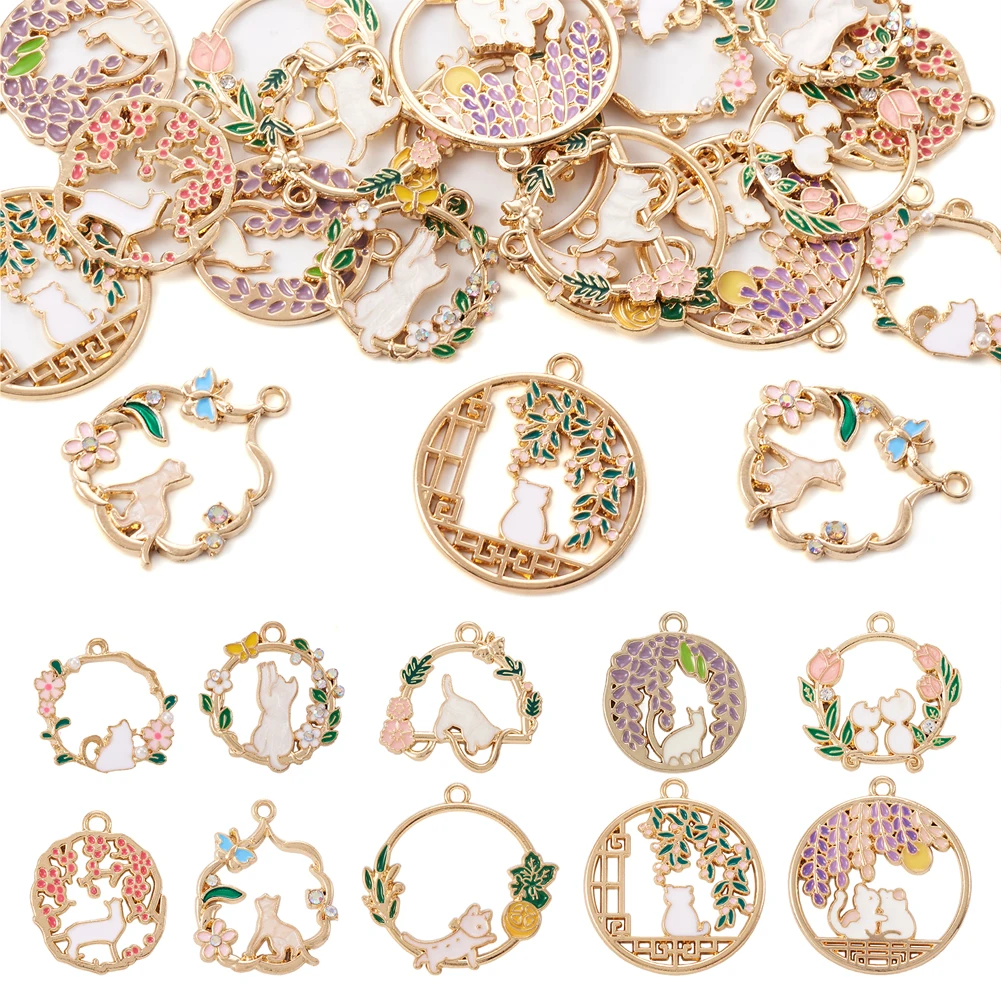 

1 Set Alloy Enamel Cute Cat Pendants Metal Animal Charms Mixed Color for Bracelet Necklace Keychain Jewelry Making Accessories