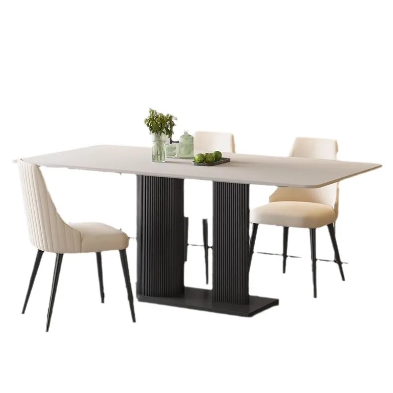 

Cream style Italian rock slab dining table Small apartment Modern simple light luxury rectangular household dinin