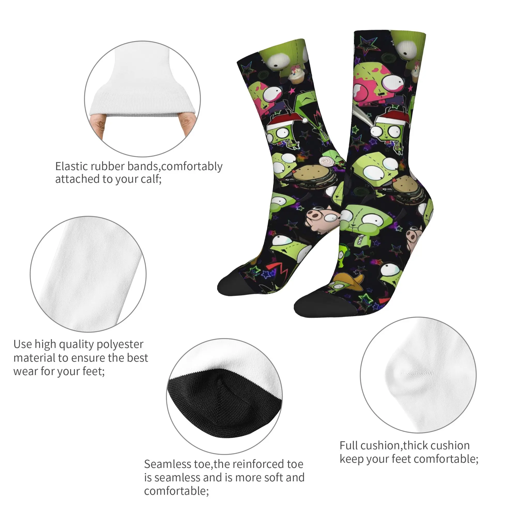 Crazy Design Cute Invader Zim Basketball Socks Cartoon  Polyester Crew Socks for Women Men Breathable