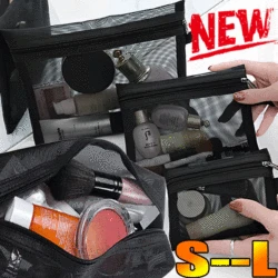 S-L Mesh sacchetti cosmetici trasparenti piccola grande borsa per il trucco nera trasparente borsa da viaggio portatile per la conservazione del rossetto