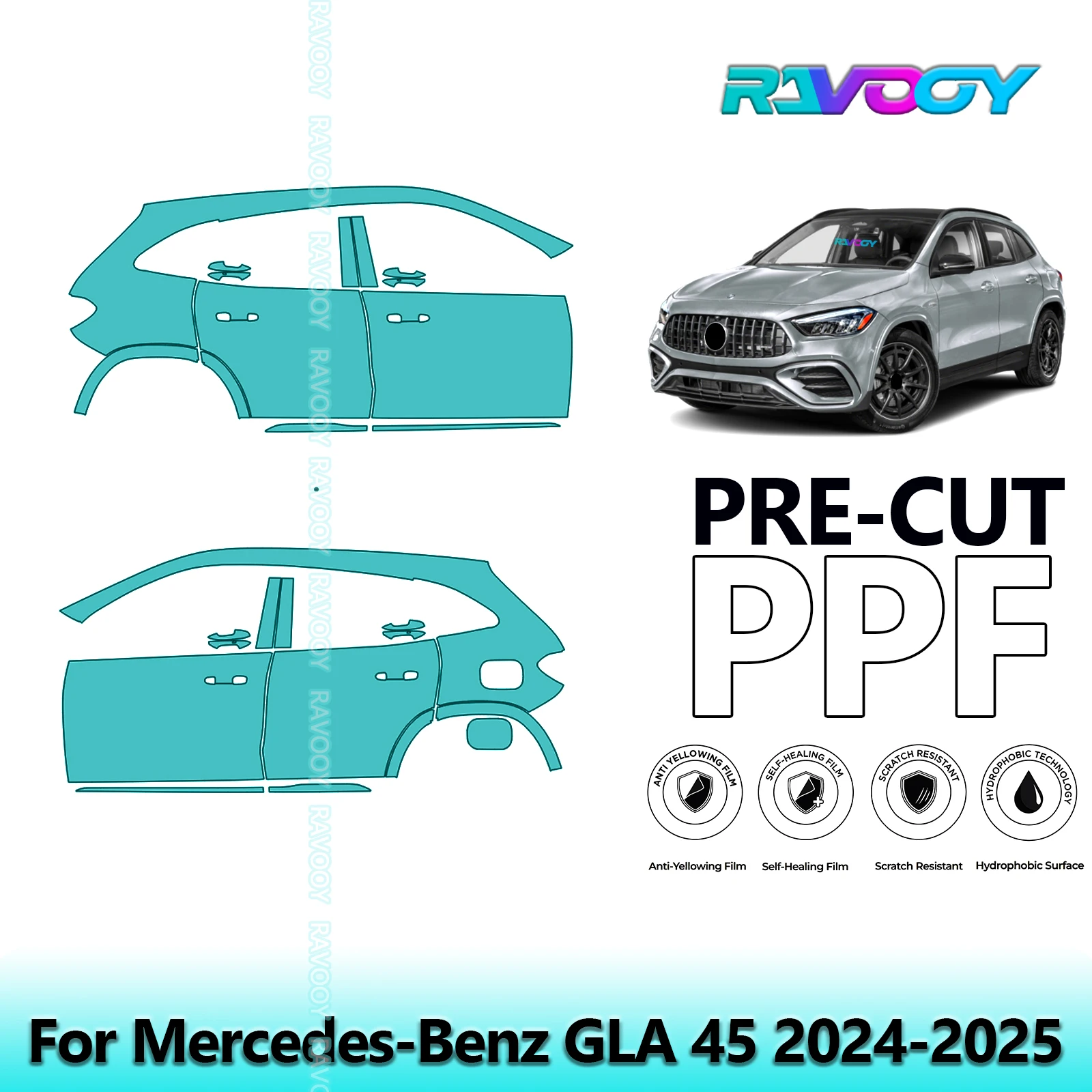 

For Mercedes-Benz GLA 45 2024-2025 8.5mil Clear Matte Pre-Cut PPF Door & A/B Pillar Kit TPU Paint Protection Film Set