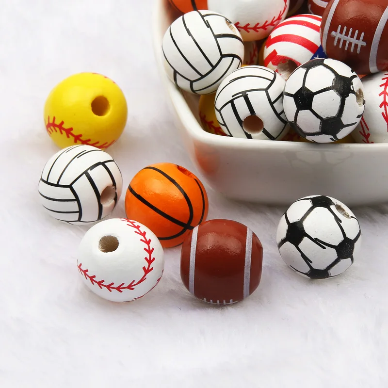 10pcs/lot 16mm Football Loose Beads Natural Wood Beads Round Ball Spacer Beads For Jewelry Making Charm Diy Bracelet Accessories