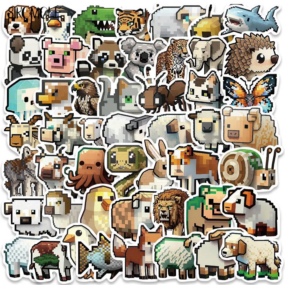 10/30/50PCS Mosaic Pixel Wind Cartoon Animal Stickers Kawaii Suitcase DIY Skateboard Laptop Luggage Bike Graffiti Sticker Decals