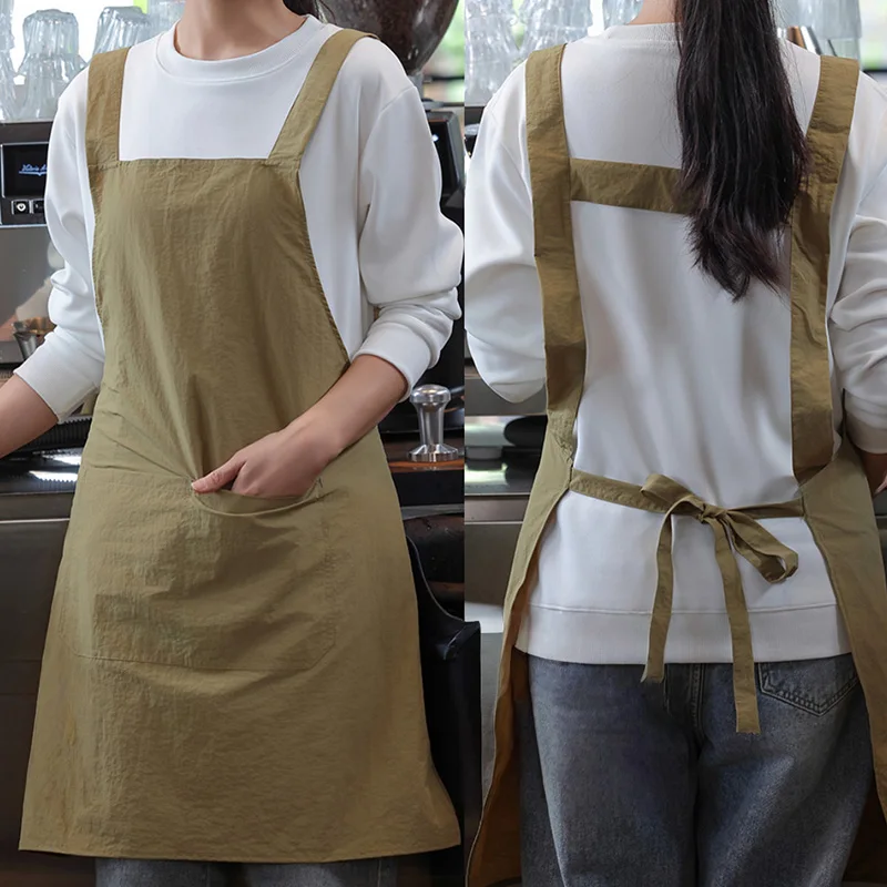Delantal de cocina Unisex de Color sólido con bolsillos de gran capacidad para restaurante, cafetería, panadería, tienda de conveniencia, servicio, trabajo de personal