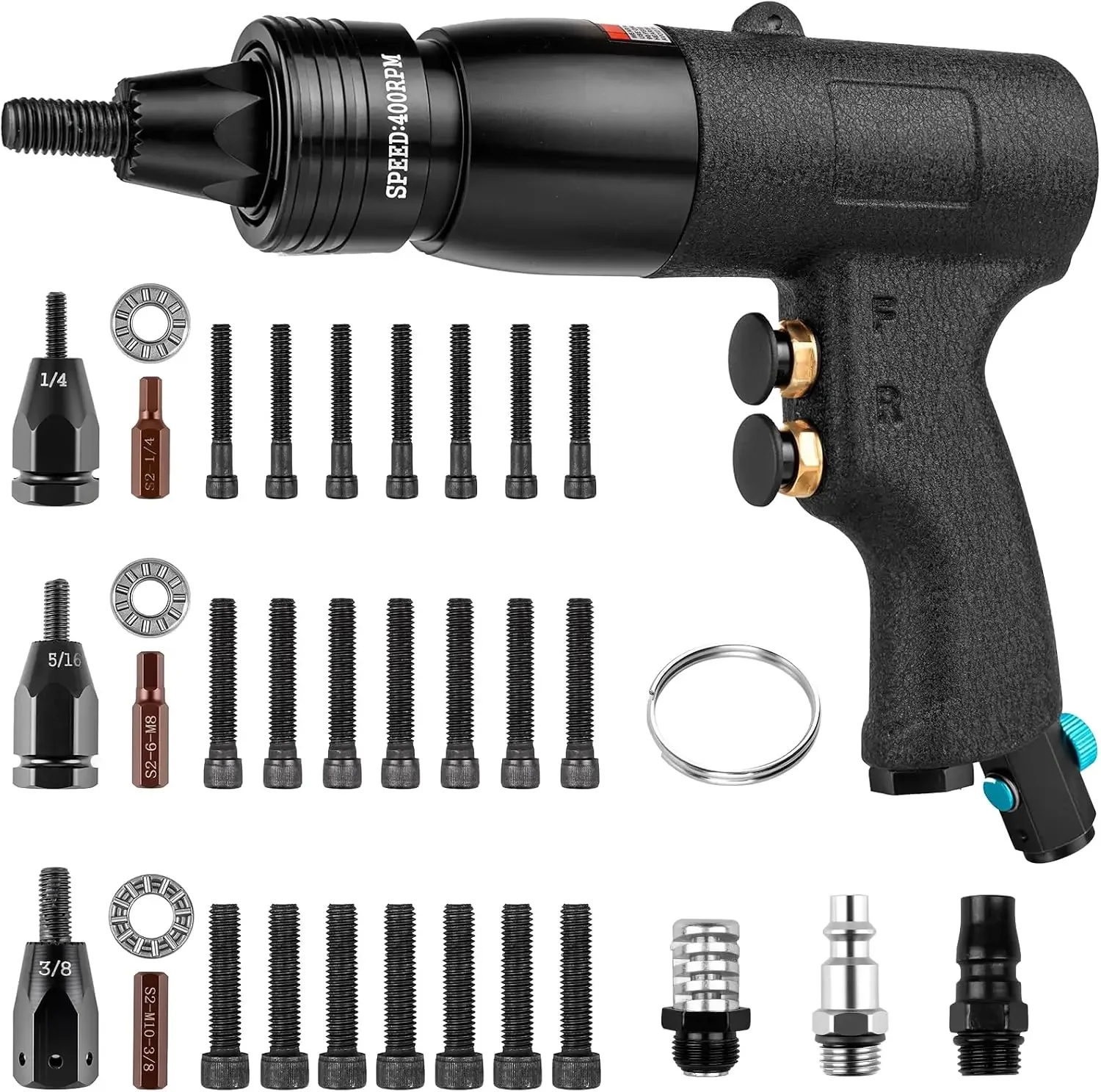 Pneumatic Rivet Nut Gun Tool with 1/4 & 5/16 & 3/8 Head