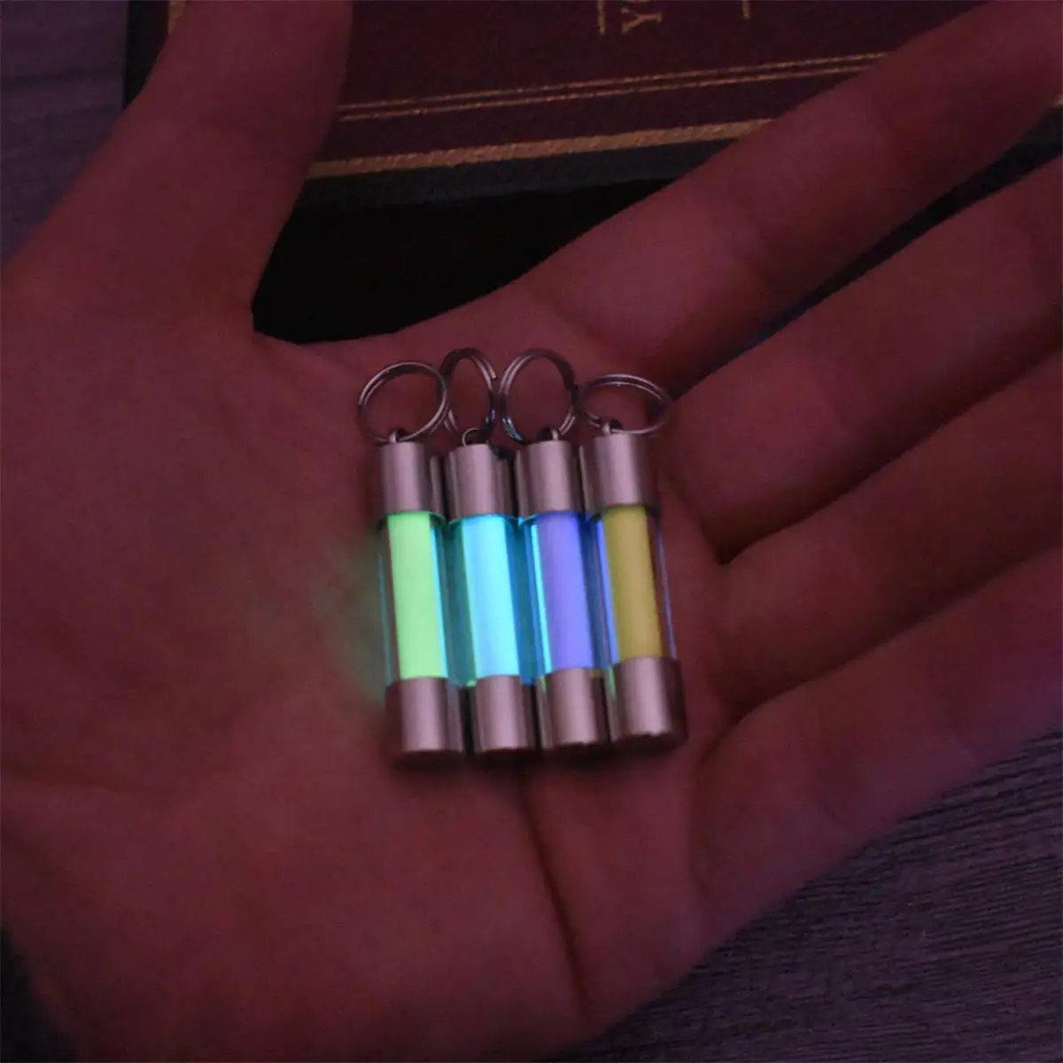 Luminous tube pendant EDC keychain simple luminous pendant stainless steel glass material eternal light