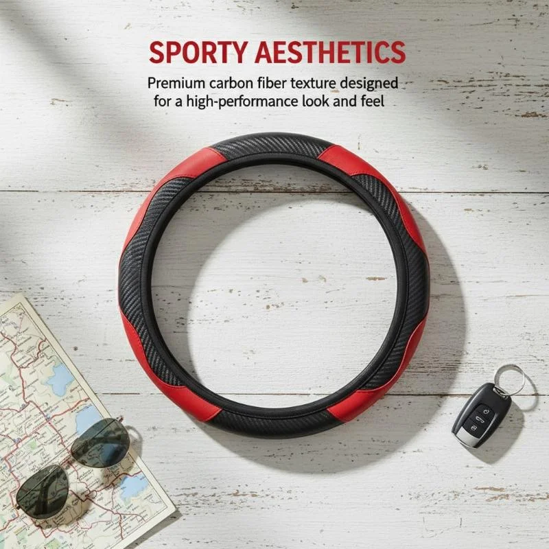 Synthetic Fiber Checkered Embossed Streamlined Car Rimless Steering Wheel Cover Suitable For 37-38cm Car Interior Decorations