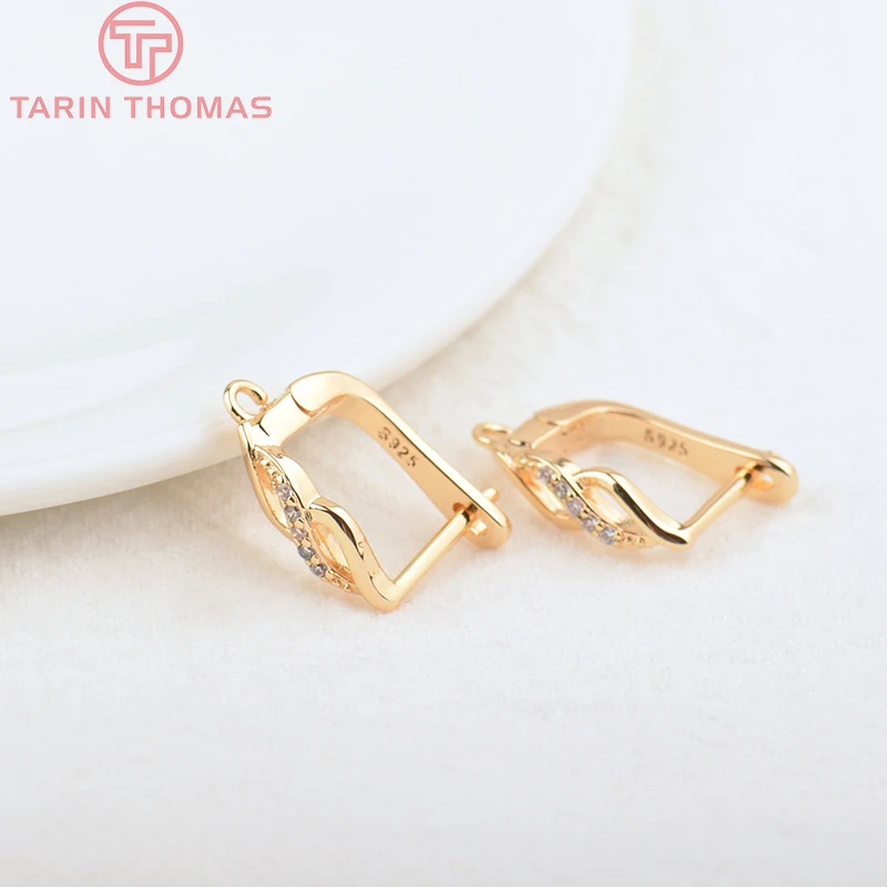 

(1997)4PCS 11.5x13.5MM 24K Gold Color Brass with Zircon Earrings Hoop Earring Clip High Quality DIY Jewelry Making Findings