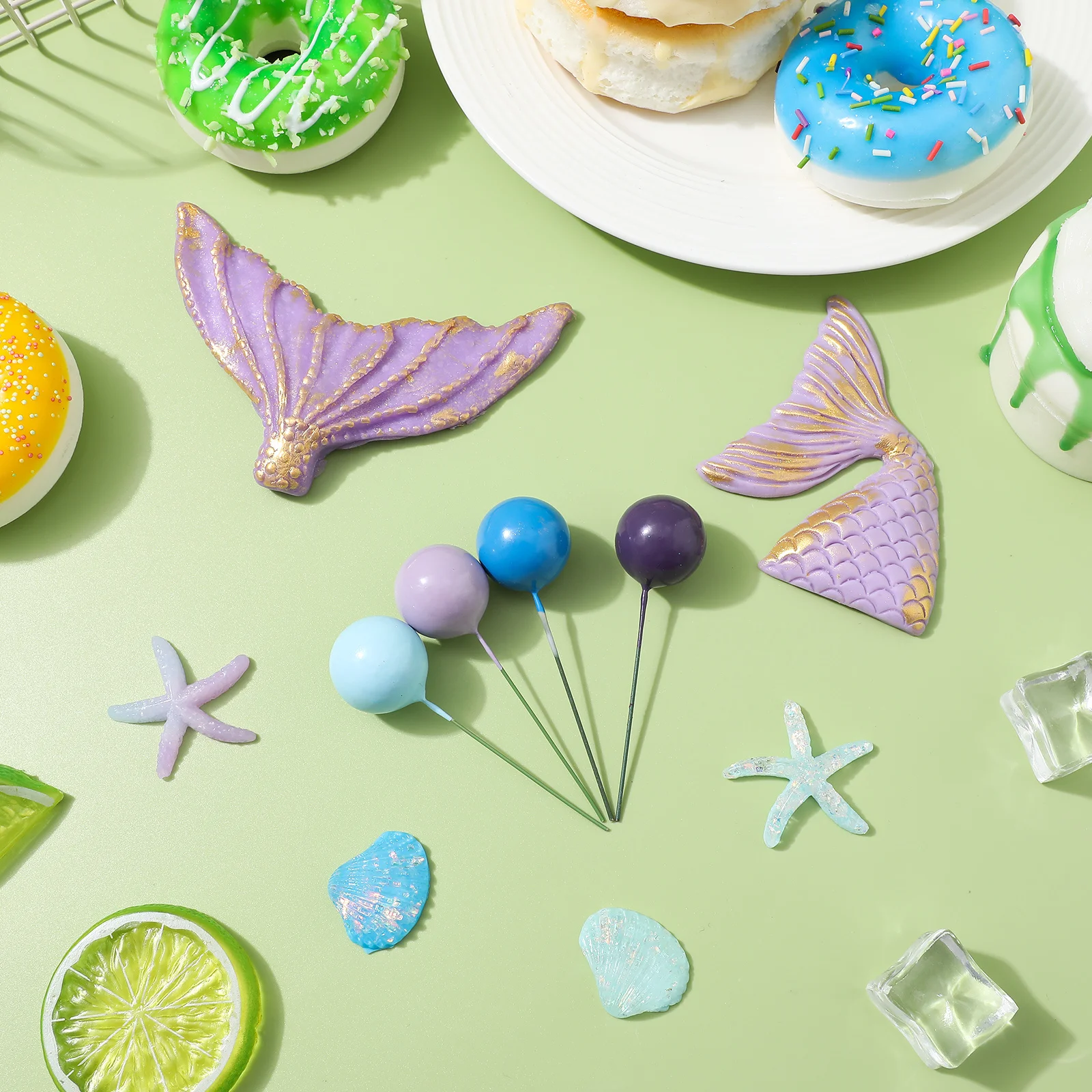 

1Set Mermaid Cake Topper Easy Setup Sea Creatures Tails Balloon Picks Unique Visual Effect Undersea Creations Cake Topper Balls