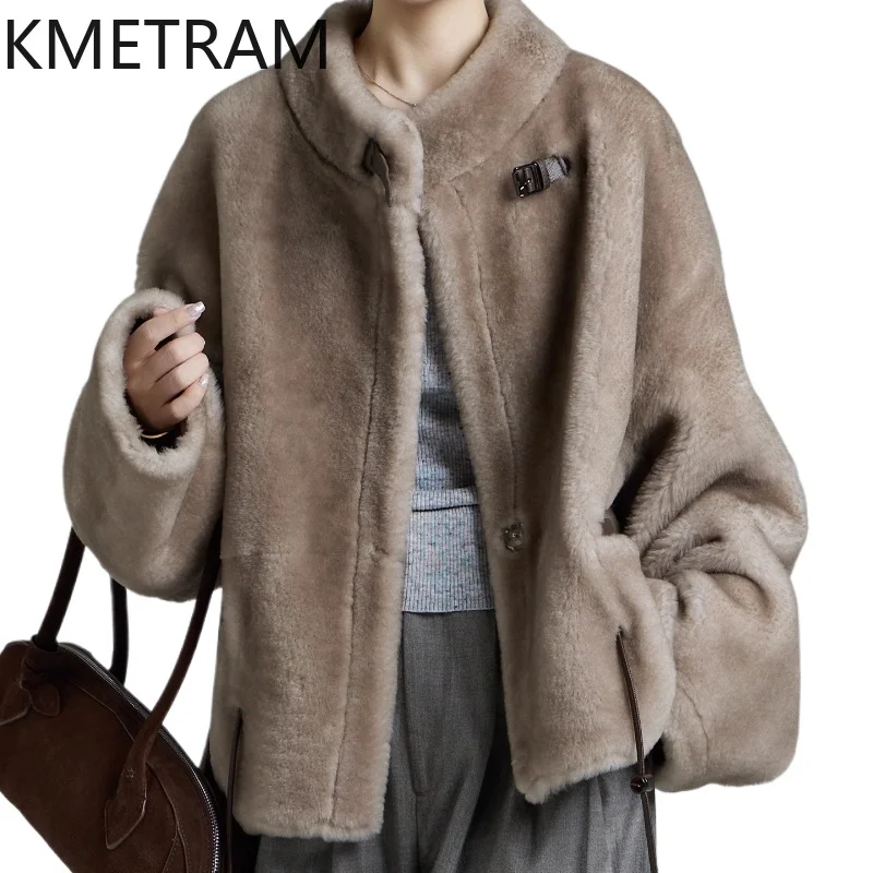 KMETRAM 100% 천연 양모 럭셔리 모피 코트 여성용 겨울 2025 리얼 퍼 코트 숏 신상 아우터웨어 여성용 모피 코트