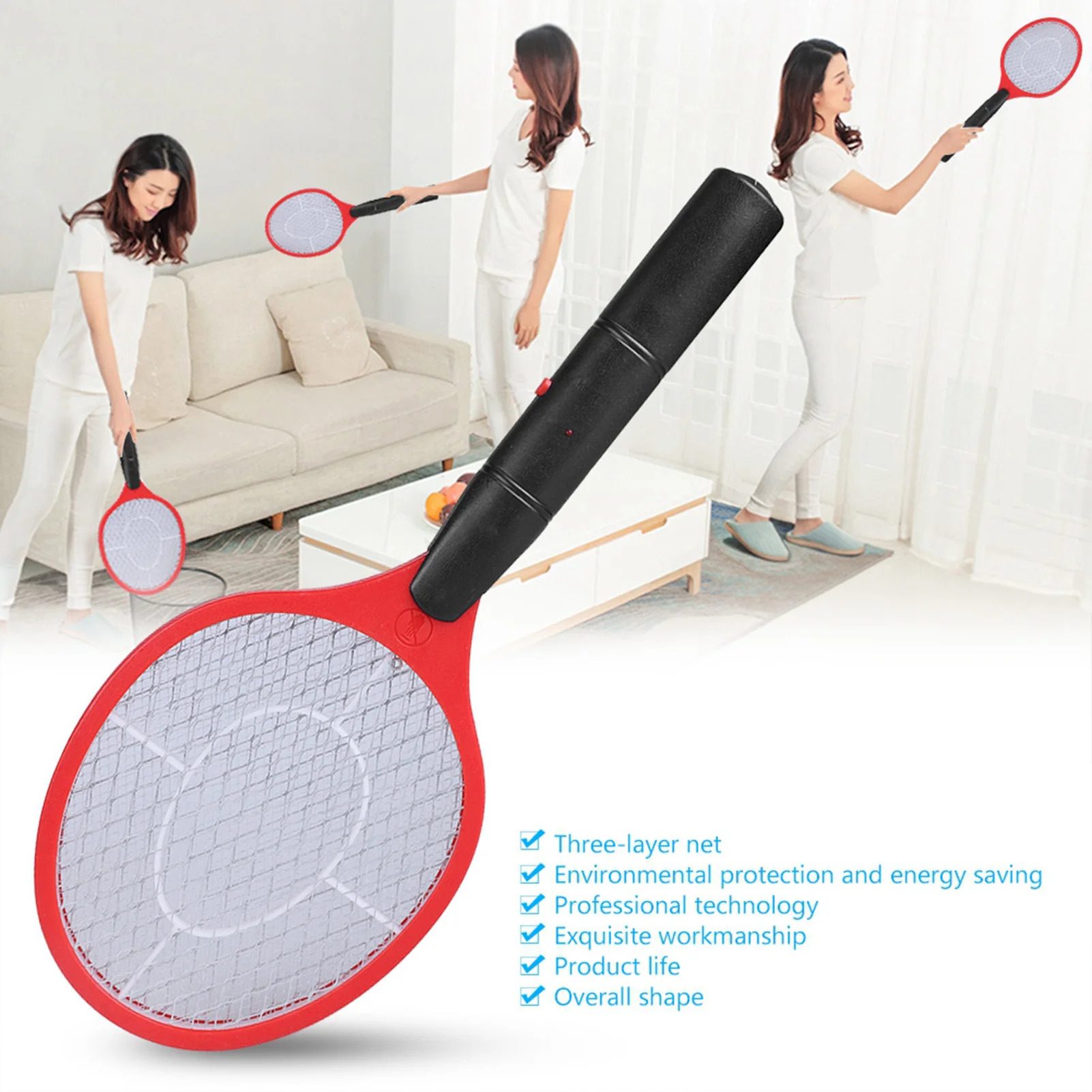Electric Fly Swatter Cordless Battery Power Electric Fly Mosquito Swatter Bug Zapper Racket Insects Killer