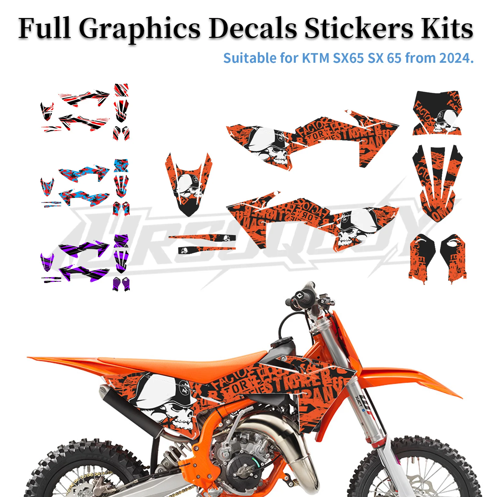 オートバイステッカー-カスタムフルグラフィックデカールステッカーキット-ktm-sx65-2024-3d光沢ダートバイクボディラップ用