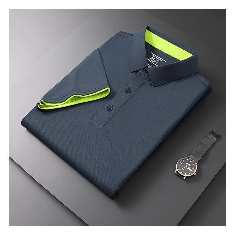 2024 New Men\'s Solid Color Cotton Quick Drying Ice Silk Color Block Mao Sports Men\'s Personalized Polo Shirt T-shirt High Qualit