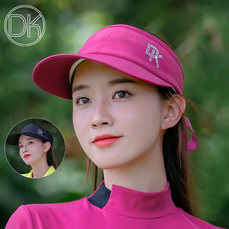 DK Summer Sports Sun Visor Hats Women Sun Protection Golf Peaked Caps Ladies Adjustable Anti-UV Empty Top Hat with Bow Tie