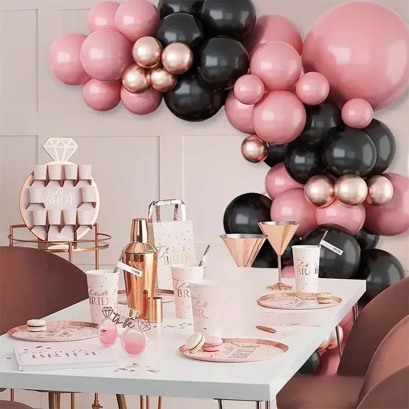 88pcs Pink Black Balloon Garland Arch Gold Latex Balloons Shower, Birthday, Wedding, Anniversary, Bachelorette Party Decoration