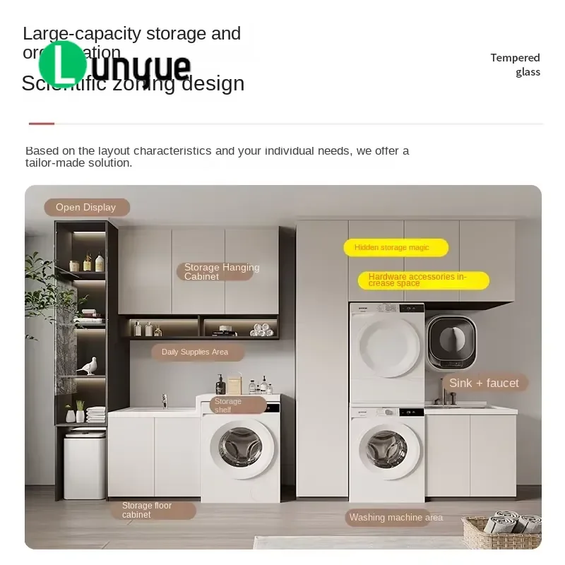304 Stainless Steel Laundry Sink Wall Cabinet Waterproof Modern Simple Design Customizable Storage for Balcony Bathroom