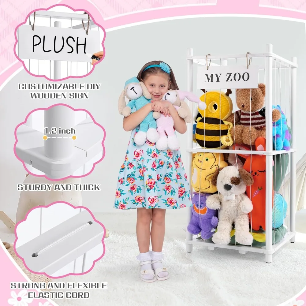 منظم حيوانات الغابات: رف خشبي موفر للمساحة لألعاب الأطفال المحشوة