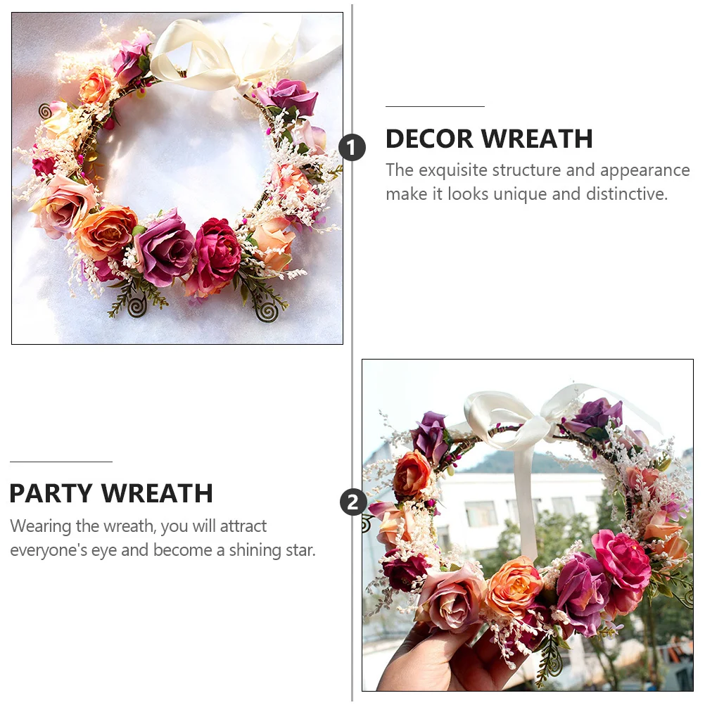 

Simulate Flower Headdress Women Hair Wear Wedding Decor Travel Accessory Wreath Headwear Bridal Hairband Garland Headdress Hair