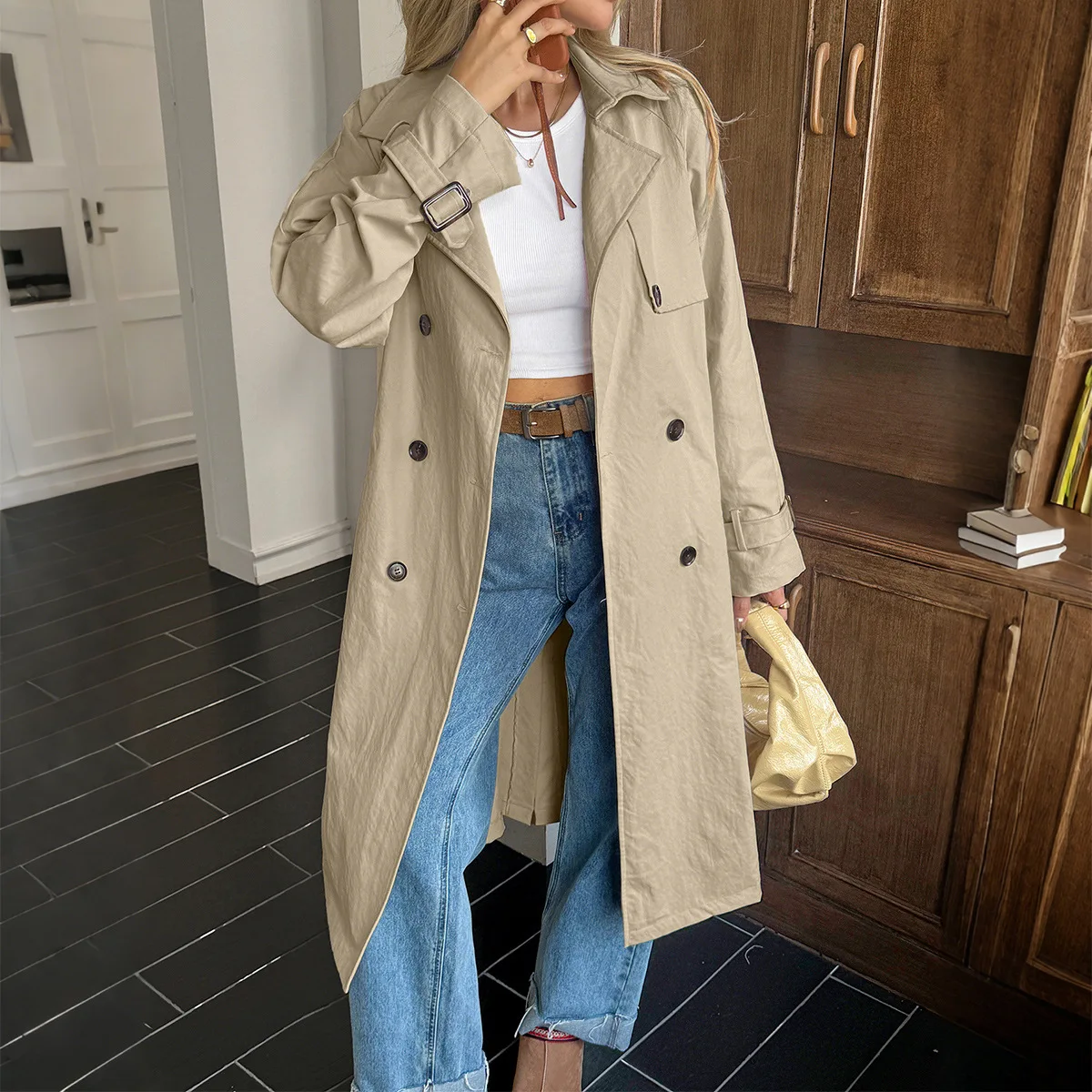 2025 Dameskleding Jassen Resort Effen Kleur Lange Mouwen Jas Bovenkleding voor Vrouwen Herfst Winter Trenchcoats