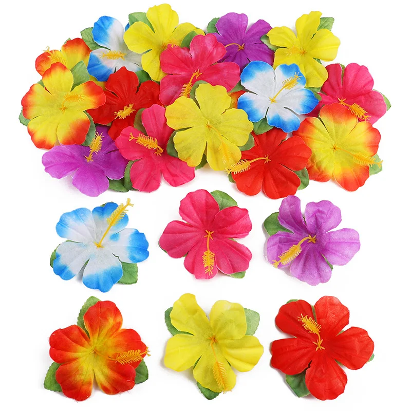 12/24 Piezas de Hojas de Palma Tropicales Artificiales, Flores de Hibisco, Decoración de Mesa de Playa, Decoración Hawaiana para Fiestas de Cumpleaños, Bodas y Eventos