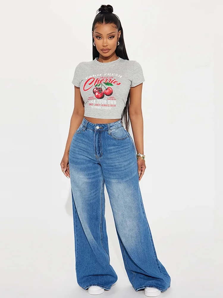 

Women's High Waist Denim Jeans Pant Vintage Streetwear Straight Wide Leg Baggy Pants Spring Fall Casual Trendy Daily Trousers