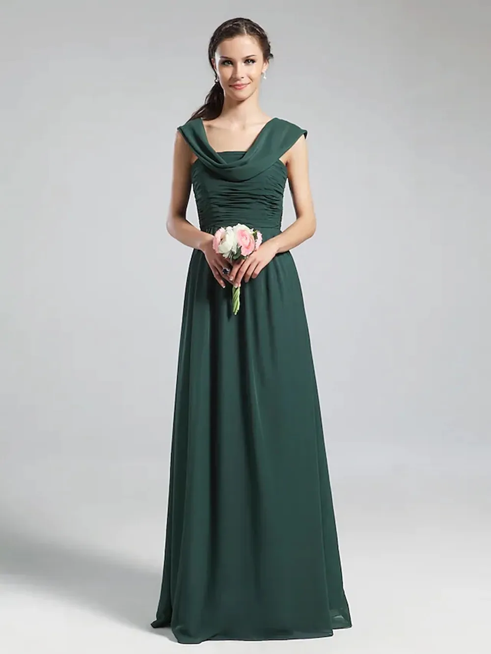 

A-Line Bridesmaid Dress Cowl Neck Sleeveless Elegant Floor Length Chiffon with Pleats Ruched Draping 2022 Vestido De Noiva فستان