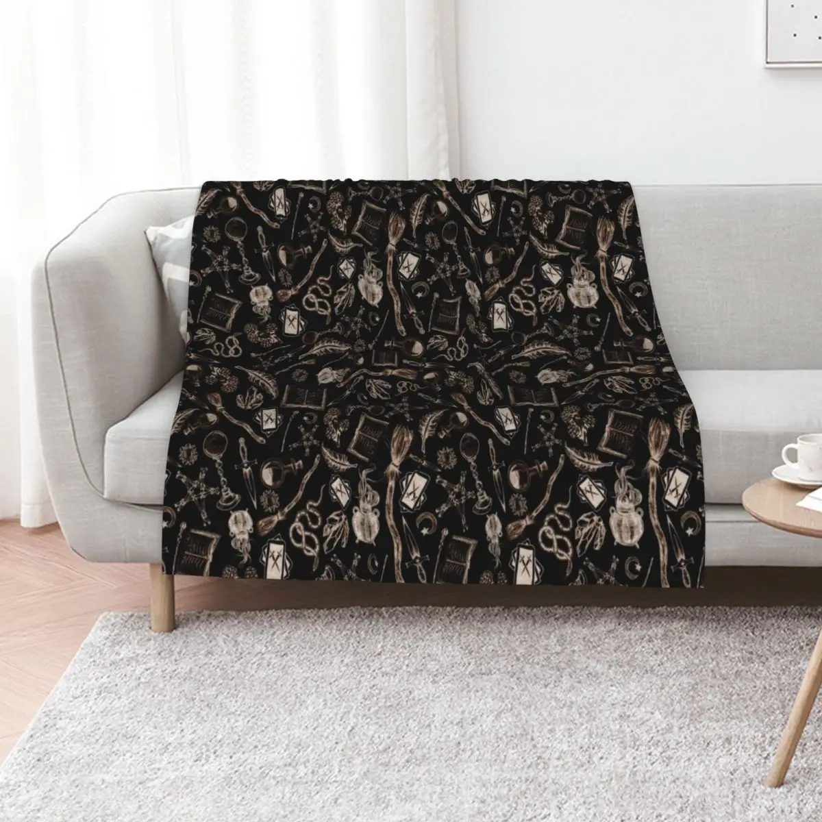 Modern Witches Altar in Black and Gold Throw Blanket bed plaid decorative Decoratives Decorative Beds Thermal Blankets