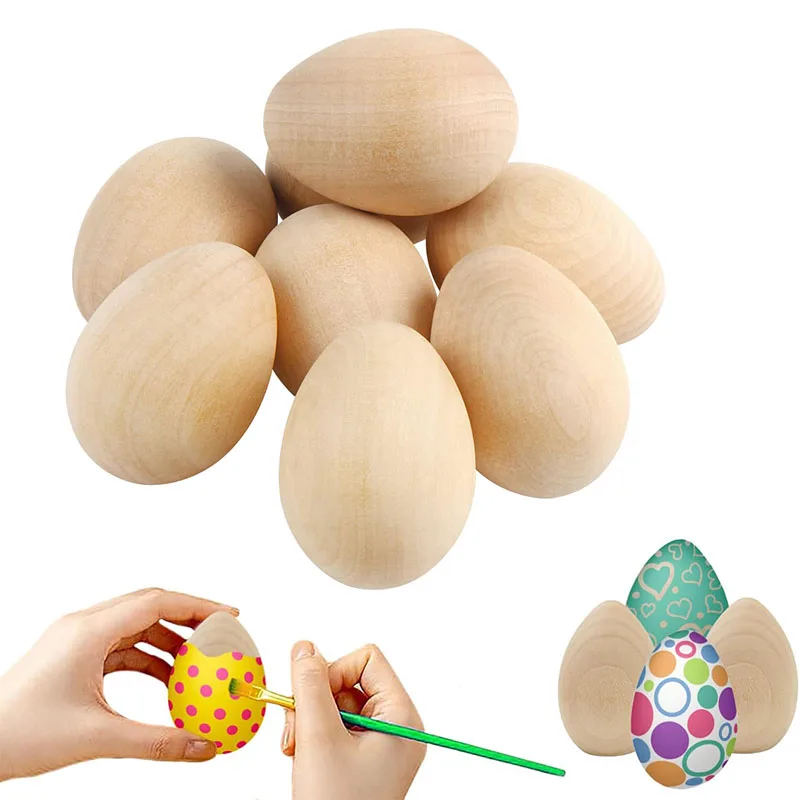 Wooden Easter Eggs To Paint, High Quality Unpainted Wooden Eggs Fake Wood Craft Eggs For Decorating, Easter Egg Ornaments