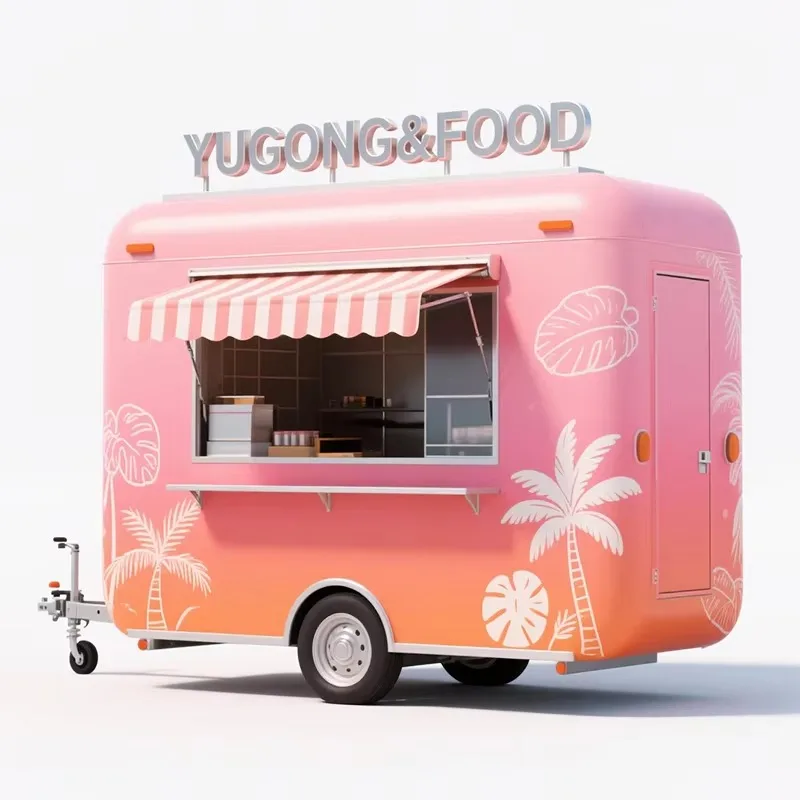 Commercial Mobile Stainless Steel Fast Food Truck Kitchen Catering Cart with Shawarma Coffee Pizza Hotdog Candy Chips Sale