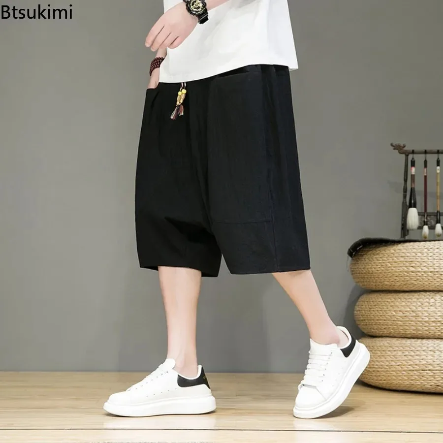 Men's Summer Solid Retro Shorts Pants Chinese Style Cotton and Linen Short for Men Joggers Loose Trousers Large Size Shorts New