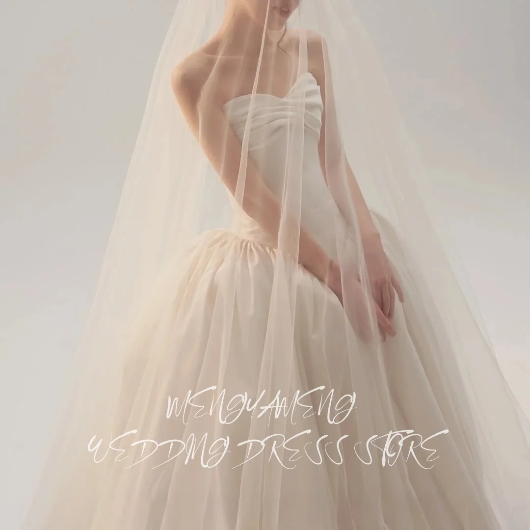 ZHUISHU 우아한 화이트 A라인 웨딩드레스 스트랩리스 프롬 가운 한국 신부 드레스 사진 촬영 맞춤형 지퍼 백 가운