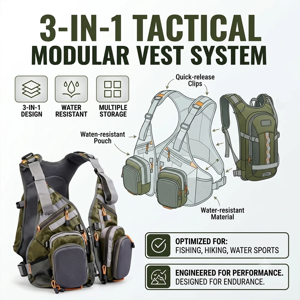 Mesh Fly Fishing Vest Backpack Multifunctional Quick Dry  Jacket Lightweight Adjustable Outdoor Vest for Hiking Hunting Camping