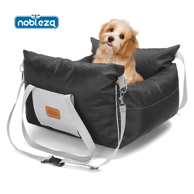Nobleza Asiento de Coche para Perros Pequeños, Asiento Elevador para Perros con Bolsillos de Almacenamiento y Cojín Reversible, Cama de Viaje para Mascotas de Hasta 11 kg, Negro, L58×W56×H33cm