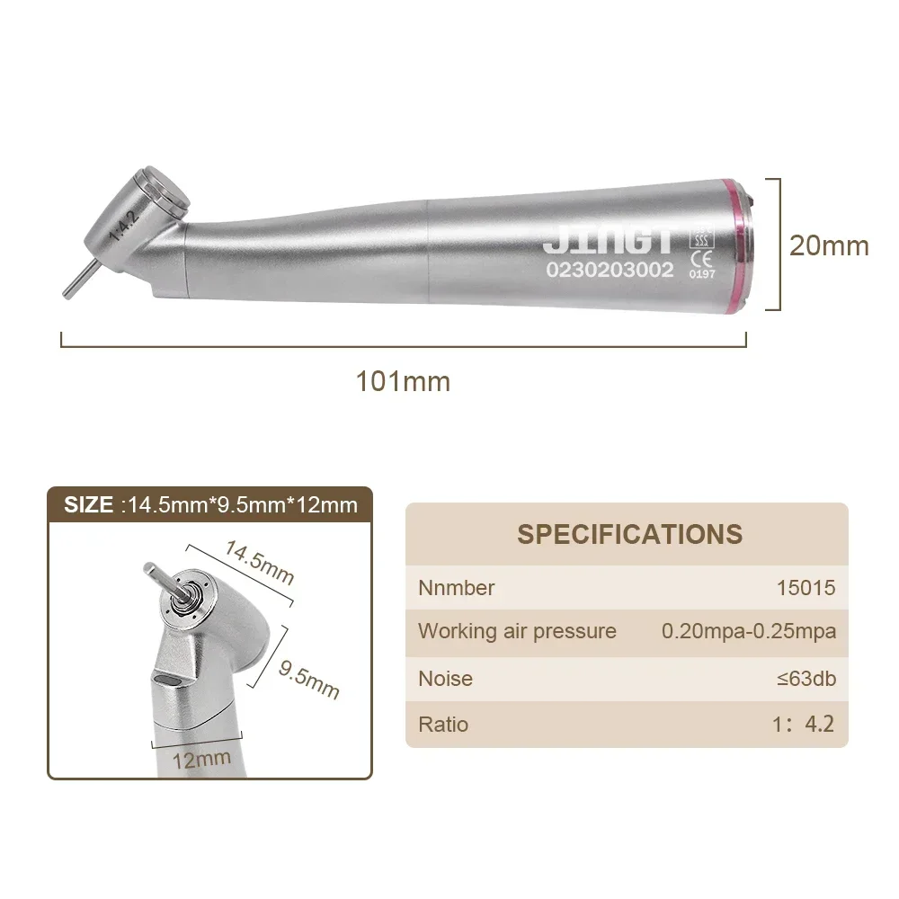 Dental Fibra Óptica LED Handpiece, Aumentando Contra Angle, Micromotor Elétrico, Projetado para Sabedoria, Corte de Dentes, 1:4, 2, 45 °