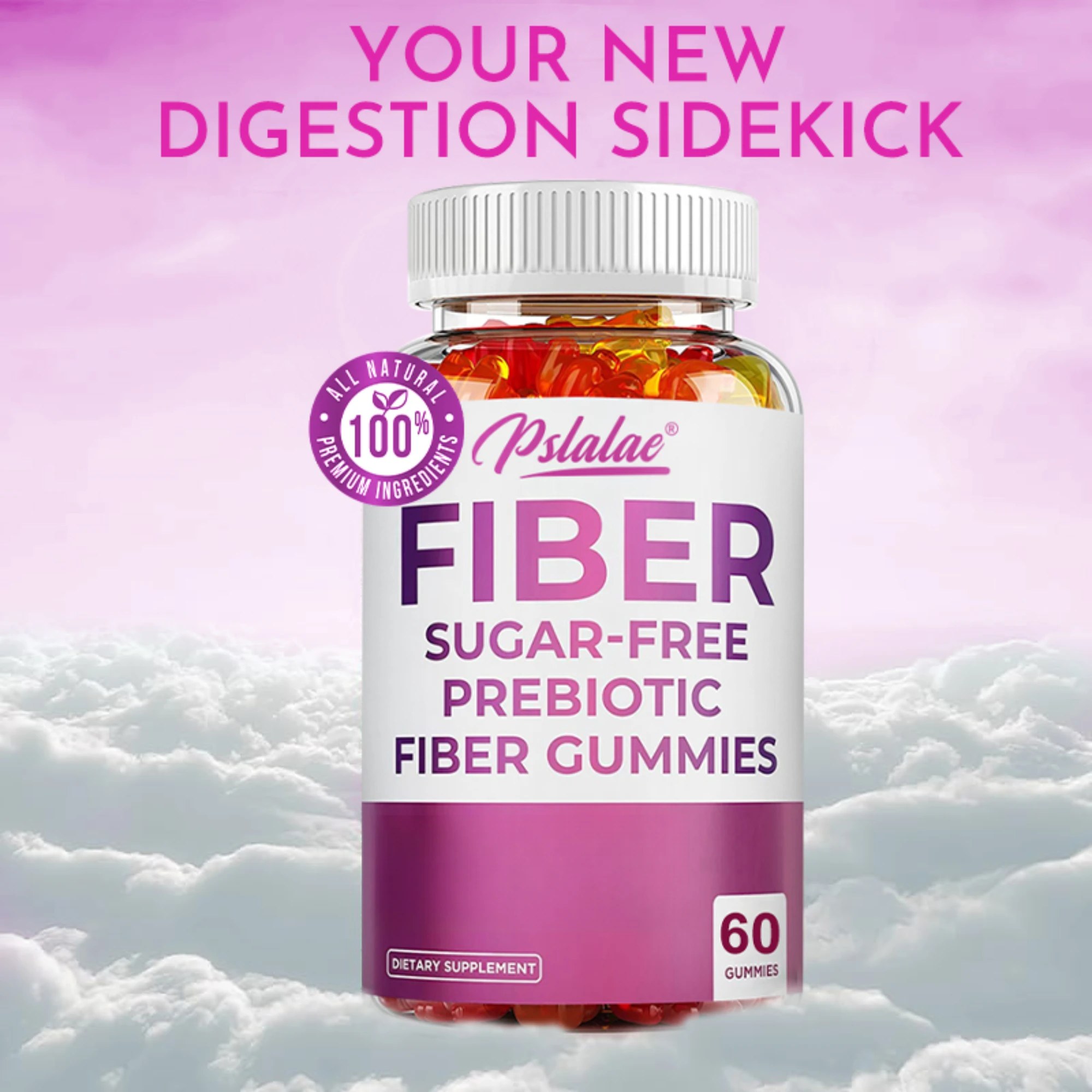 

Sugar-Free Prebiotic Fiber Gummies - with Chicory Roots - Promotes Digestive and Intestinal Health - 60 Gummies