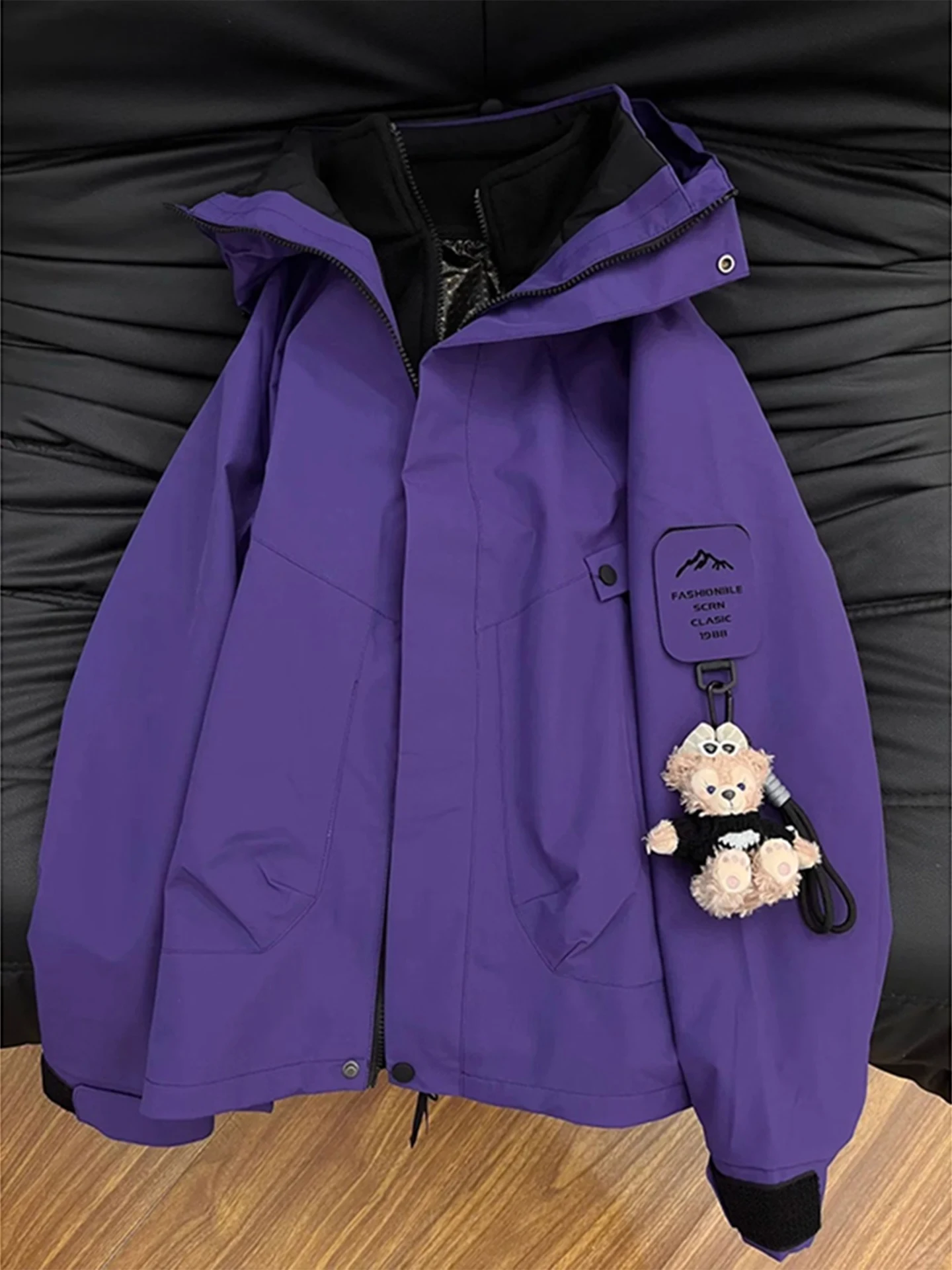 

Purple Functional Soft ell Tee-Proof Jaet Men's Autumnal Outdoor Elbow Patch Design Hooded Coat Windproof Casual Outerwear