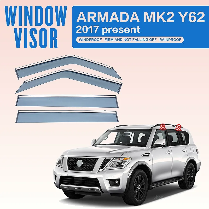 

For Nissan Armada Y62 2017-2025 Car Window Visor Rain Sun Shade Awning Side Shield Accessories