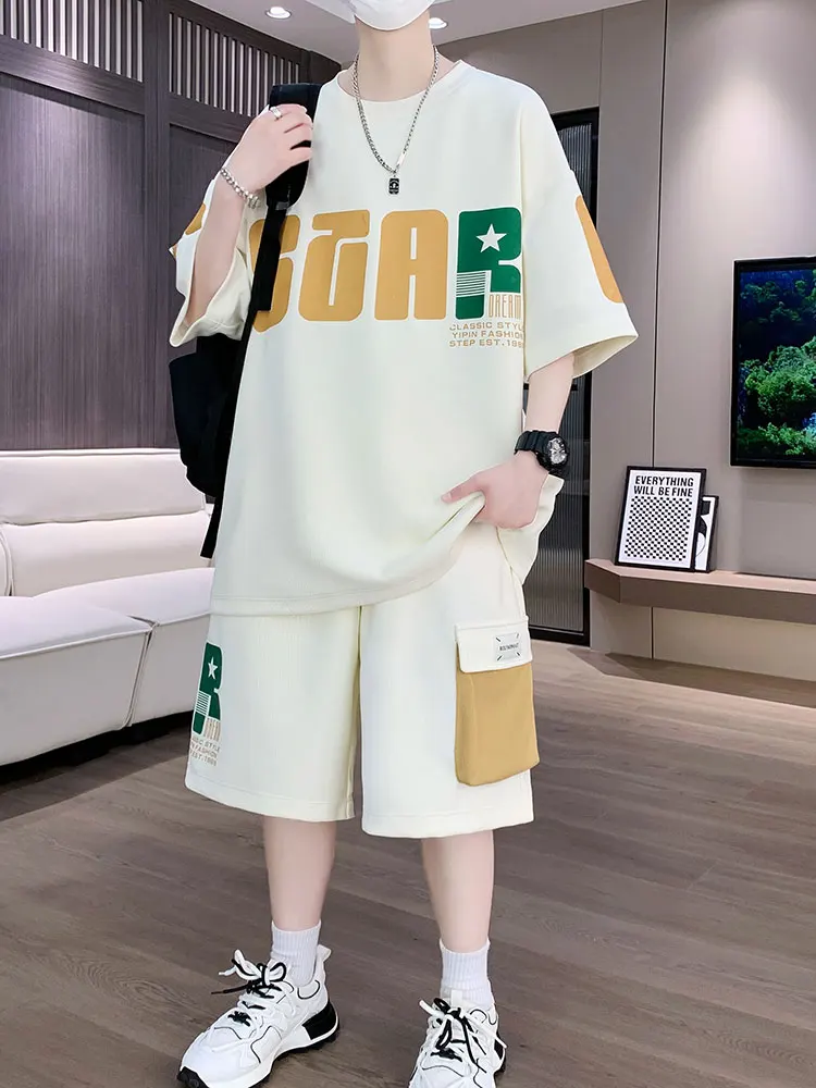 2025 New plus Size Men's Sportswear Set ort Sve T-irt And orts for Summer Teenage Students Faionable Casual Wear
