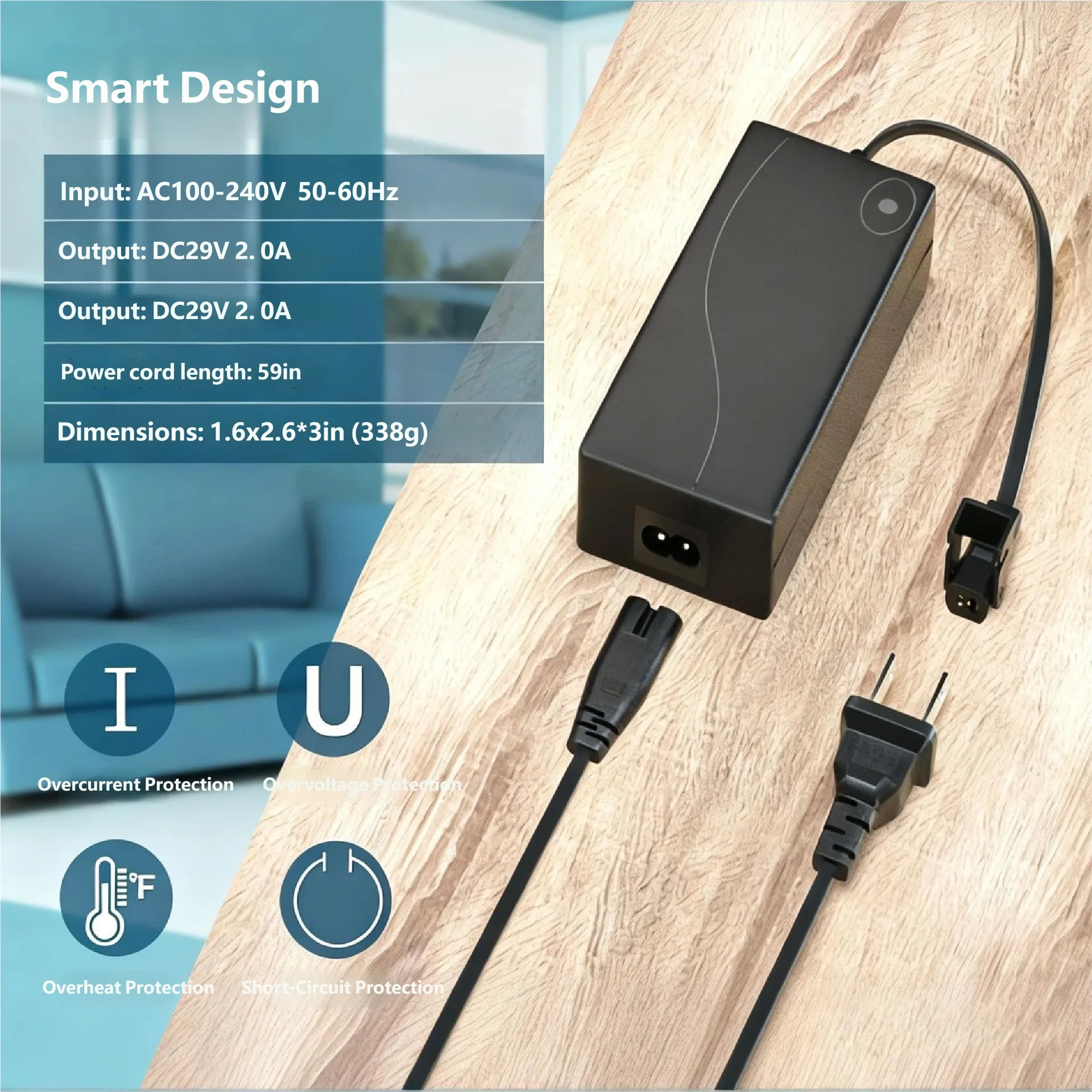 EU/US Plug Power Adapter Supply 29V 2A AC/DC 2PIN For Electric sofa massage chair electricpush rod lifting charger