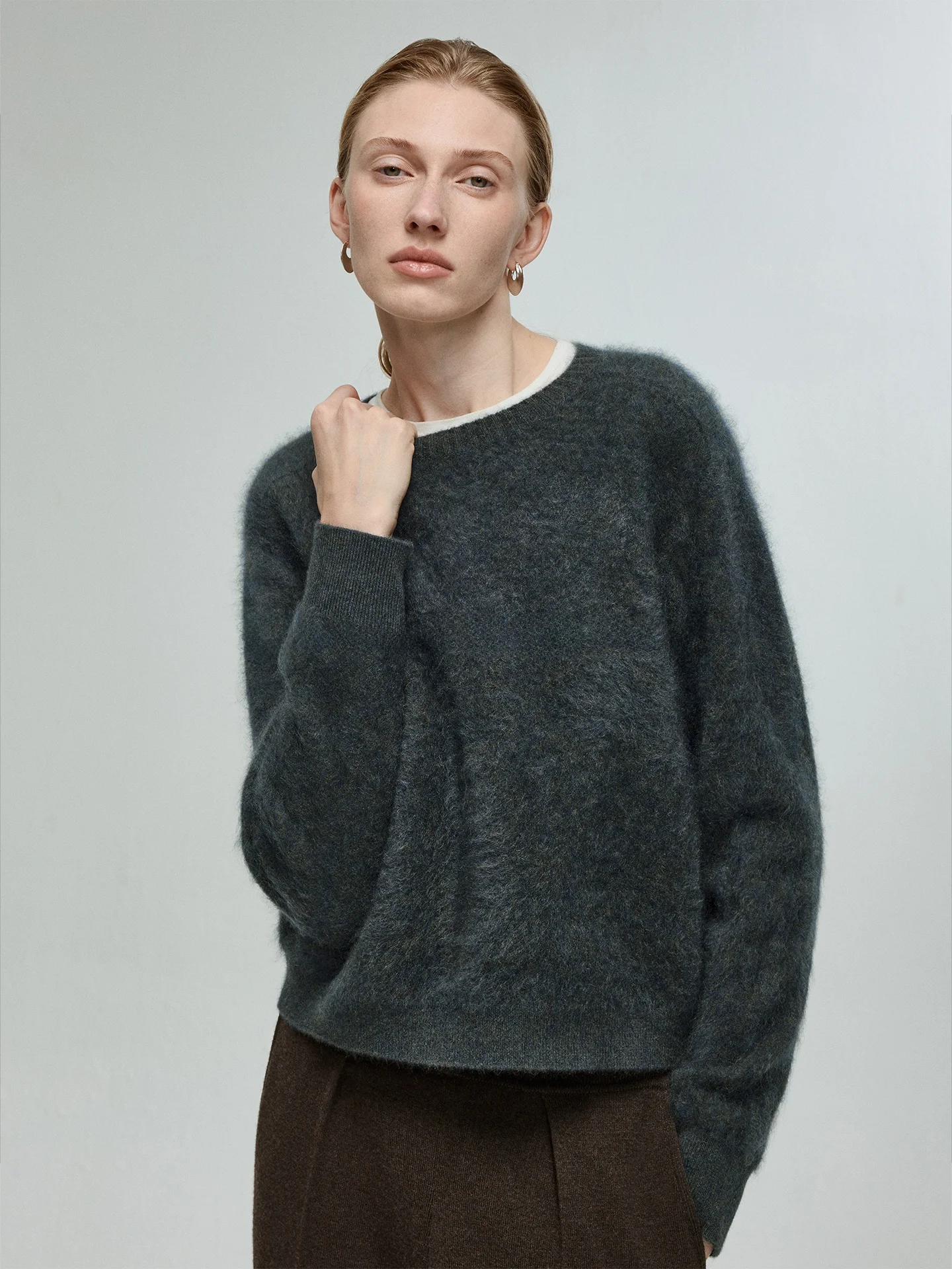 

CHANDOOIVY 70s IT GITL Мягкий винтажный свитер из кашемира с круглым вырезом, длинными рукавами, женский вязаный шерстяной топ