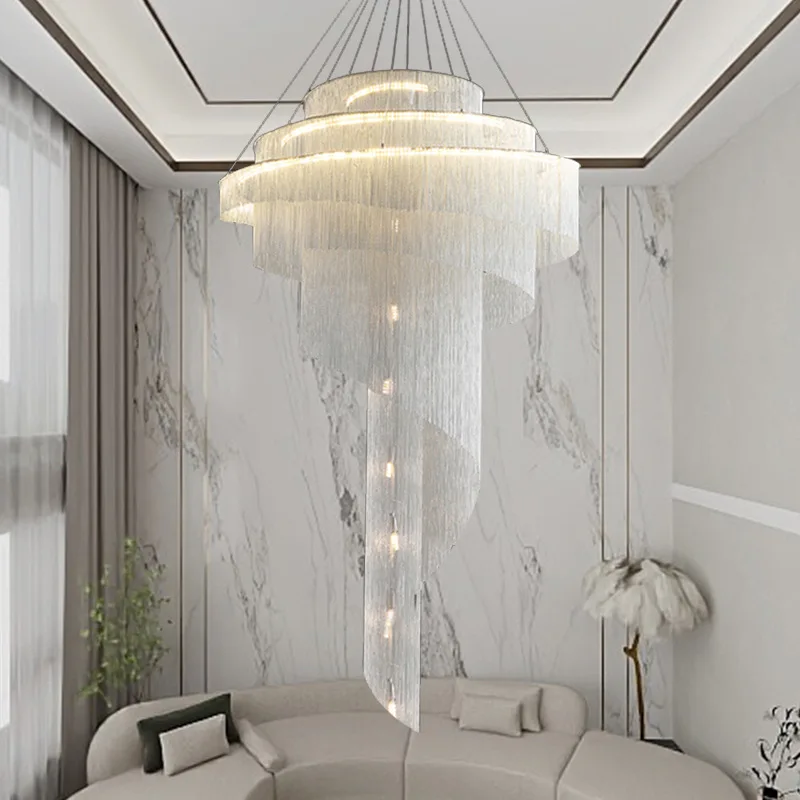 

LED Tassel PendantLight for Hotels and Villas with Designer Modern Round Chandelier Design for Duplex Staircases and Large Halls