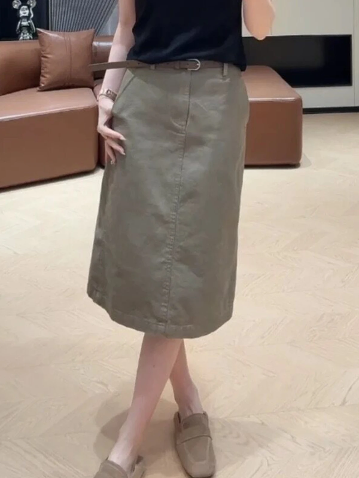 Summer Simple Elegance Front Slit Design High Waist Loose Women's Skirt Casual Style High Waist Straight Cut Loose Fit Skirt