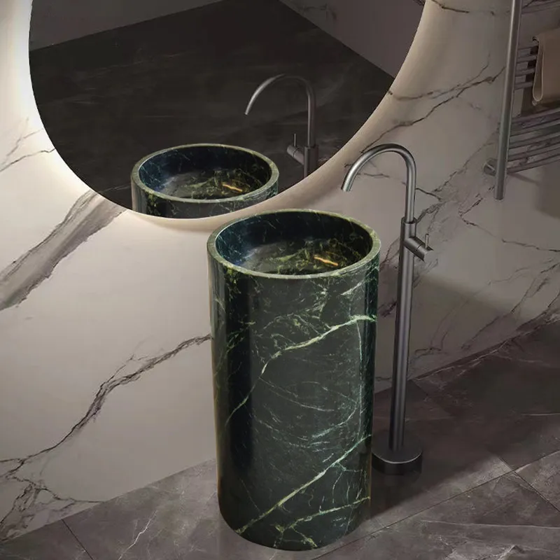 Potted Plants On StandsNatural Marble Polished Finish Integrated Pedestal Sink Floor-Standing Washbasin For Hotels Clubs Accessi
