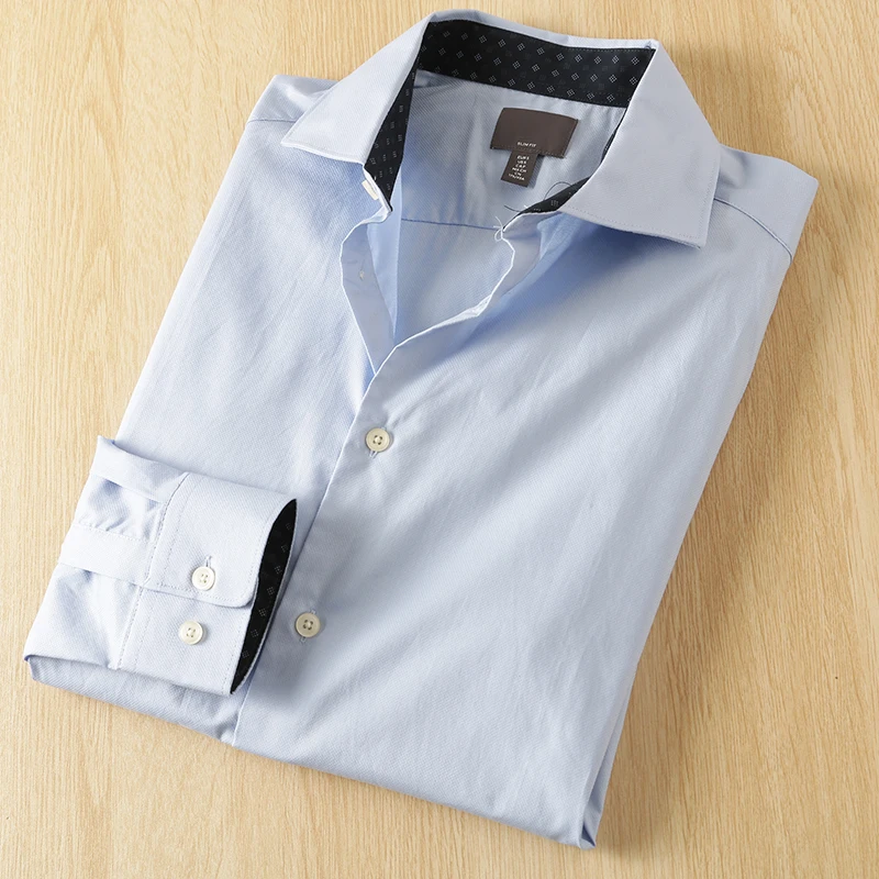 

Повседневная мужская одежда Waed Slim Fit irt One oulder Busin Sle, осенний сезон, длинная све, однотонная, с воротником-стойкой, повседневная одежда