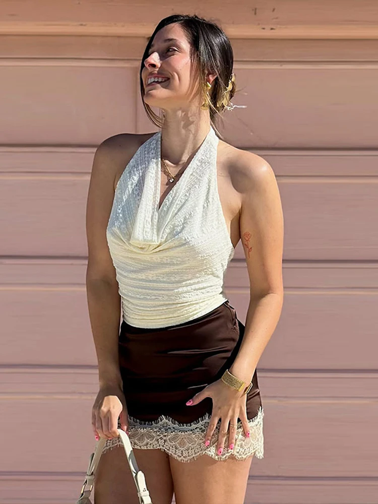 Spitzen-Patchwork-Minirock für Damen, Sexy Hochgeschnittener Hüftrock mit Ausschnitten, Unregelmäßiger Saum, Schlanke Röcke, Schicke Bürokleidung, Neue Partymode – Detail 1
