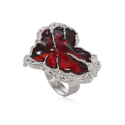 Vintage Red Enamel Big Heart Rings for Women Bohemian Punk Hip Hop Rock Open Midi Finger Rings Anel Party Jewelry Gift