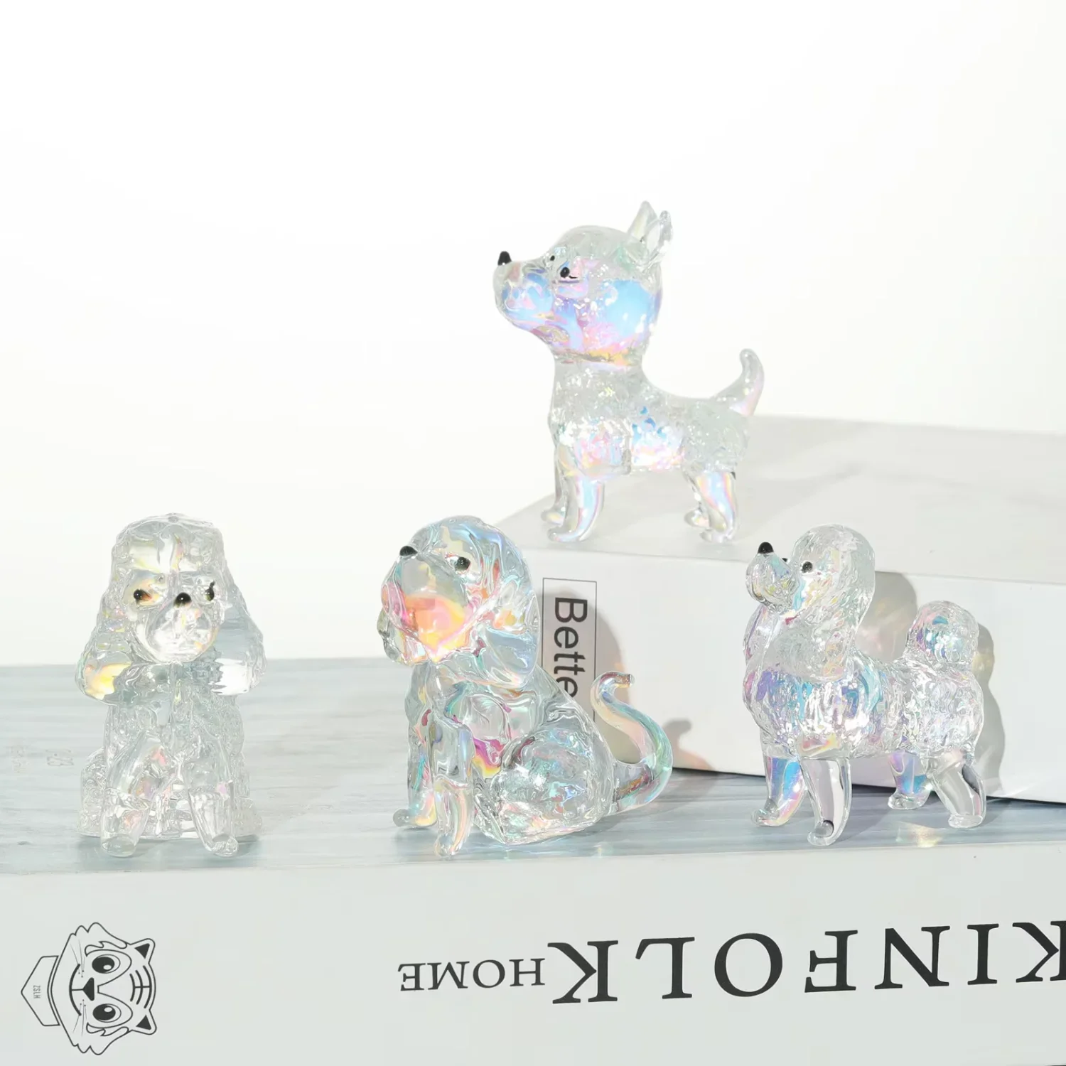 تماثيل كريستال للكلاب ديكور للطاولات مجموعة حيوانات تمثال زخرفة زجاجية