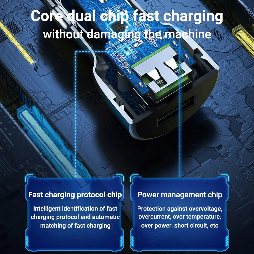 Dual USB Car Charger 66W Super Fast Charging Digital Display Mobile Phone 2 USB Charger Adapter For Huawei Xiaomi iPhone iPad